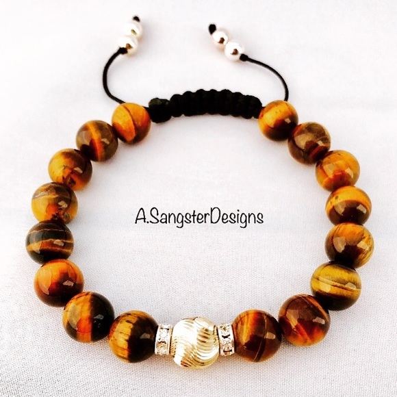 Men’s Tiger’s Eye + Sterling Silver Bracelet - Picture 1 of 1